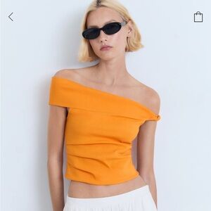 Mango Vibrant Orange Asymmetrical Blouse